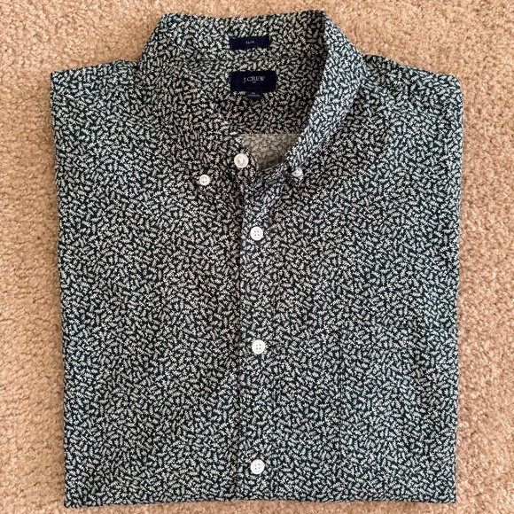 J. Crew Men's Green Patterned Slim Long Sleeve Button Down Shirt Sz XL - Picture 1 of 5
